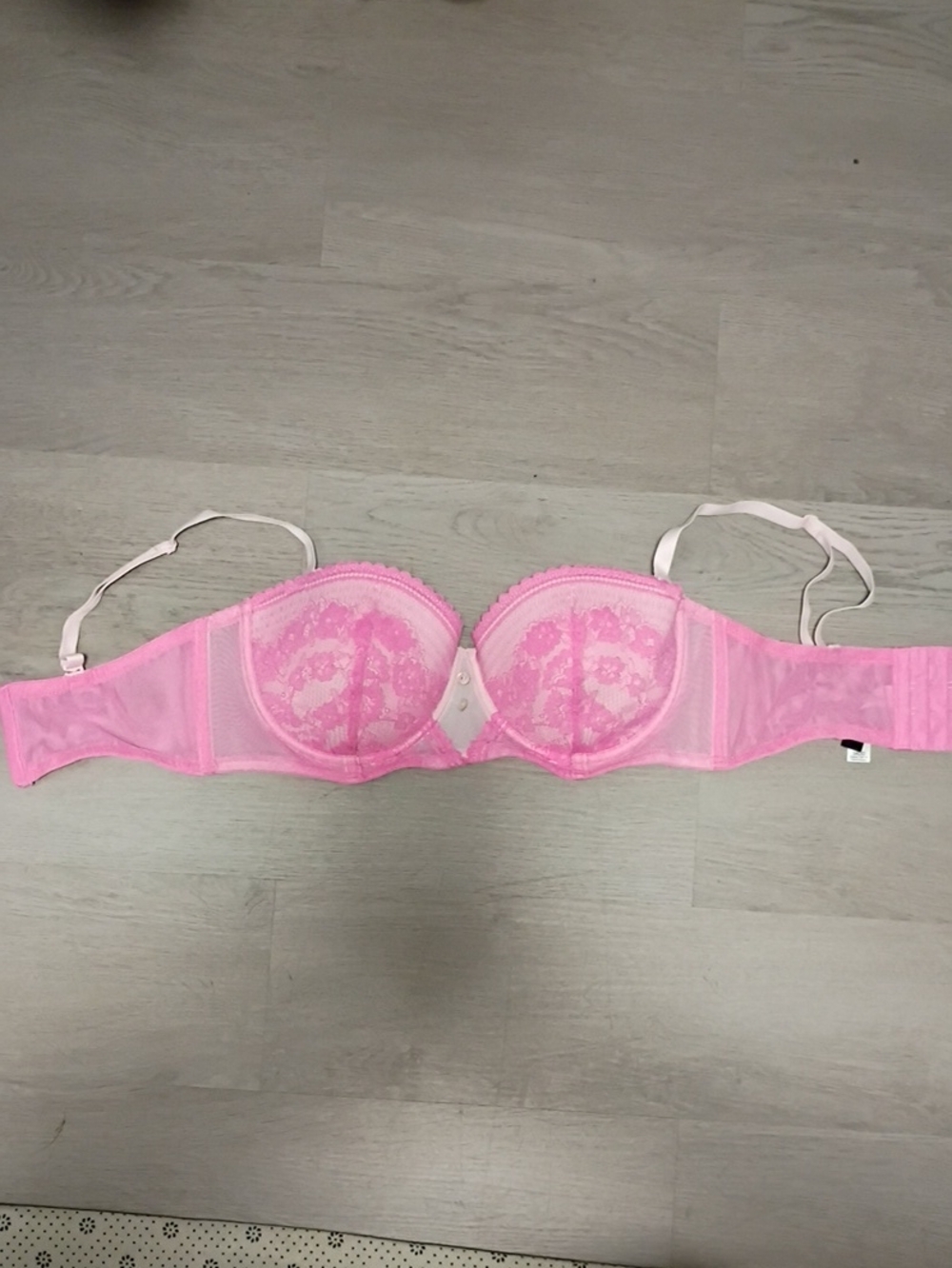 Adore Me Pink Lace Balconette Bra with Sheer Side Panels